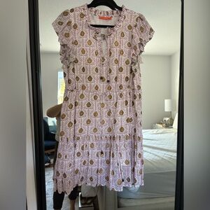 Oliphant Pink and Gold Floral Tie-Neck Dress